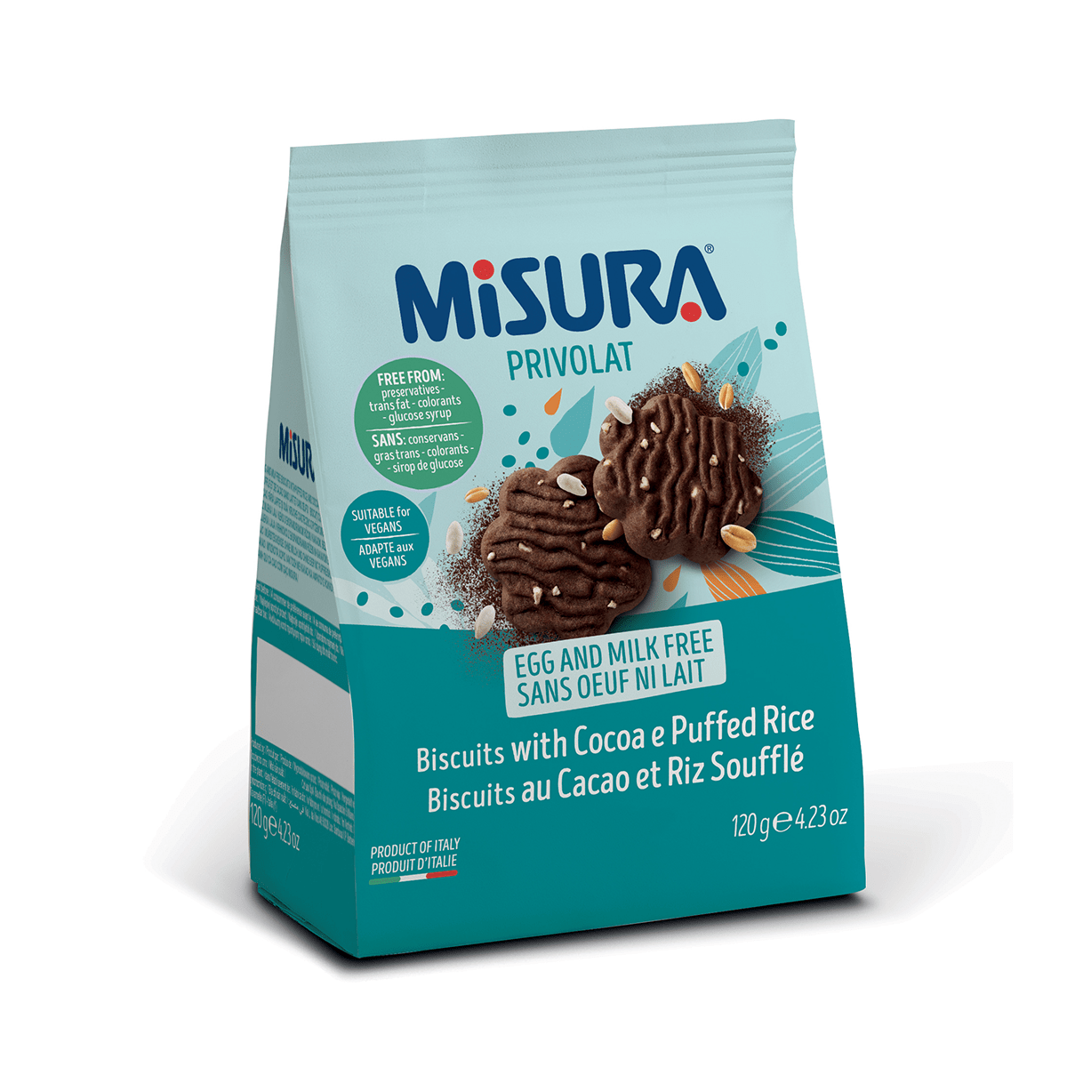 misura privolat egg and milk free biscuits with cocoa and puffed rice 120g