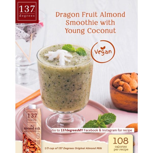 Dragon Fruit Almond Smoothie with Young Coconut vegan plant milk malaysia 137degreeMY