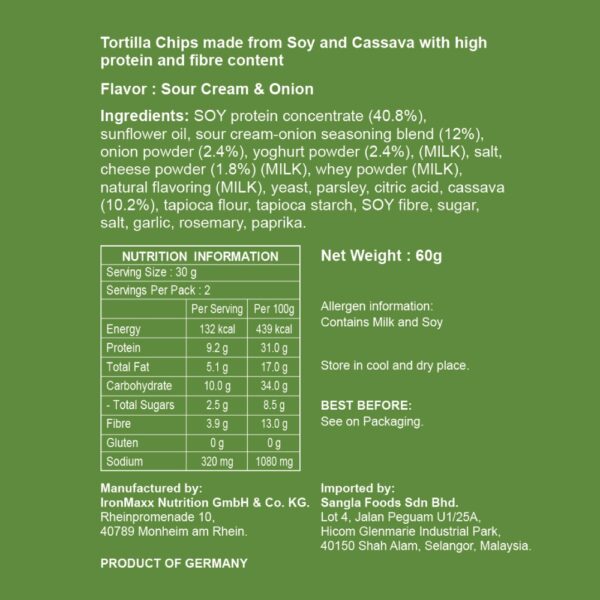 Ironmaxx Tortilla Protein Chips Sour Cream & Onion 60G - Image 2