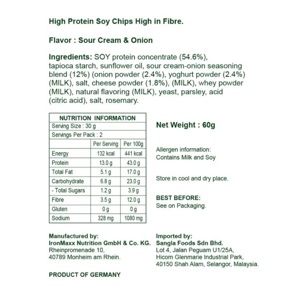 Ironmaxx Protein Chips Sour Cream & Onion 60G - Image 2