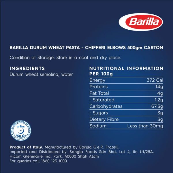 Chifferi Elbows Durum Wheat Pasta Nutritional Information
