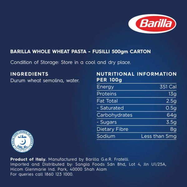 Fusilli Whole Wheat Pasta Nutritional Information