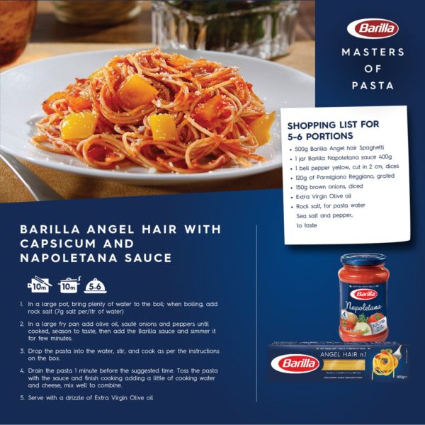 Barilla Angel Hair with Capsicum and Napoletana Sauce Italian Food Pasta Recipe