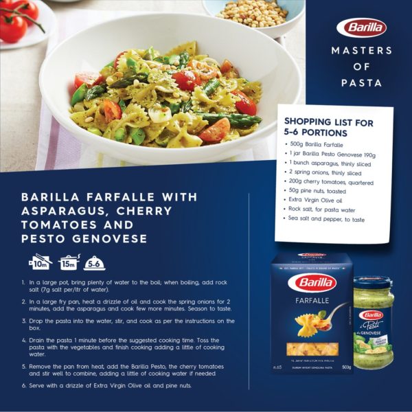 Barilla Farfalle with Asparagus Cherry Tomatoes and Pesto Genovese Sauce Italian Food Pasta Recipe