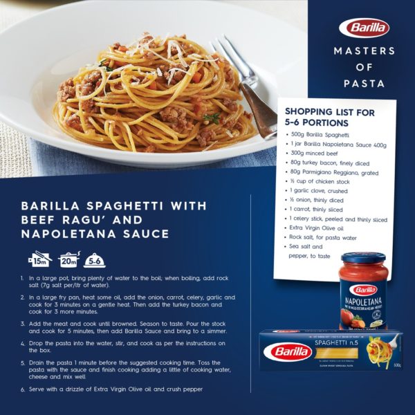 Barilla Spaghetti with Beef Ragu and Napoletana Sauce Italian Food Pasta Recipe