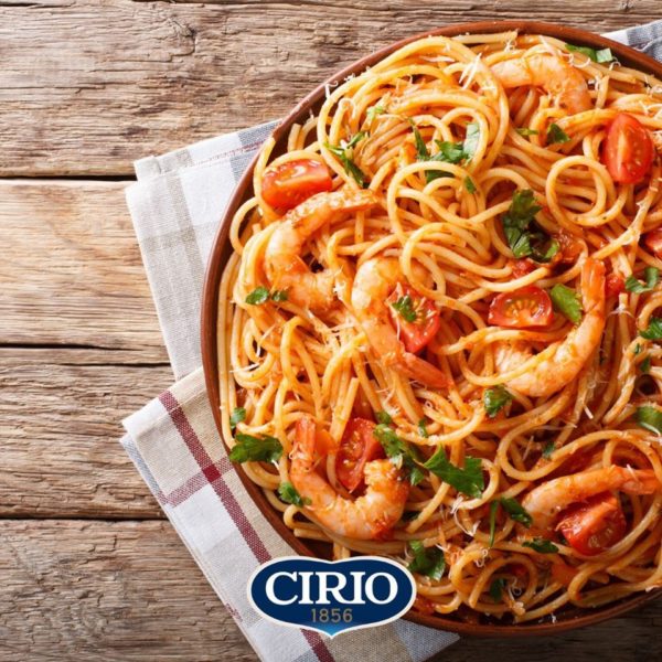 cirio fine chopped tomatoes garlic polpa spaghetti and shrimp prawn