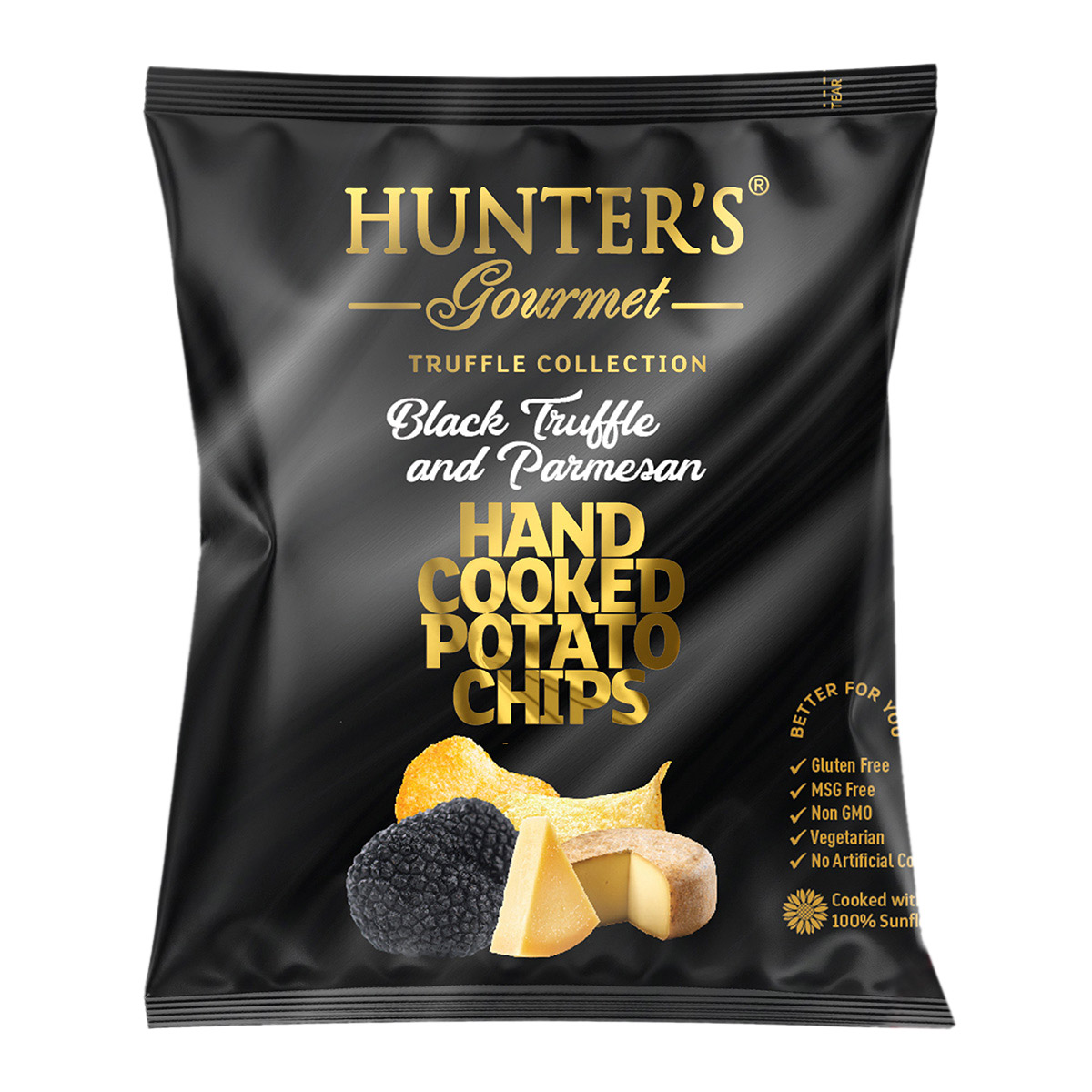 Hunter’s Gourmet Hand Cooked Potato Chips – Black Truffle and Parmesan 125g