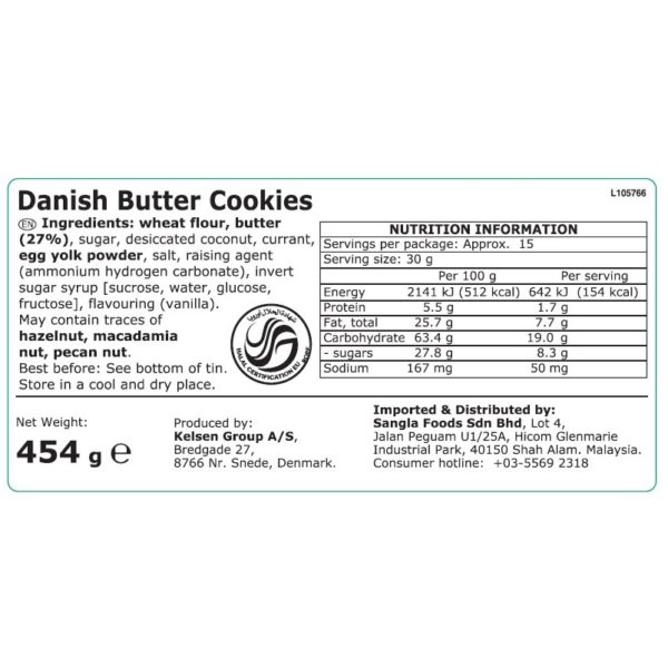 Kjeldsens Original Danish Butter Cookies snacks malaysia nutrition information