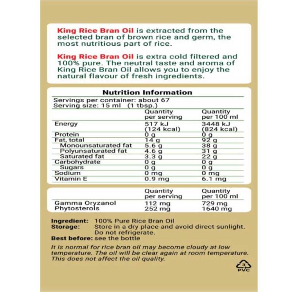 King Rice Bran Oil 1L oil malaysia nutrition information