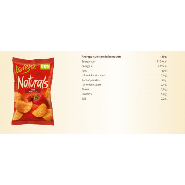 Lorenz Naturals potato chips mild paprika nutrition information