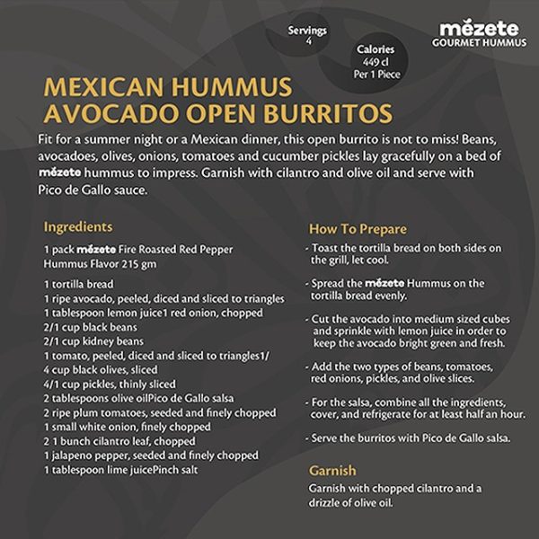 mezete mexican hummus avocado open burritos recipe