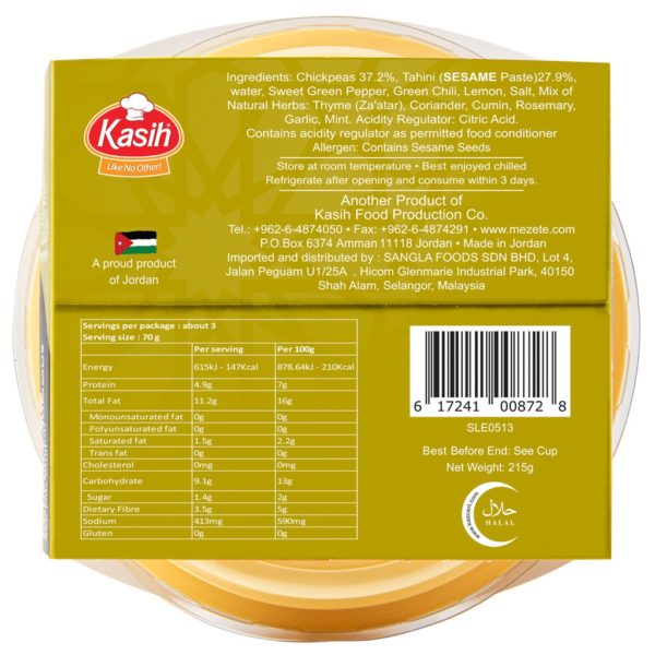 mezete Fresh Herbs Hummus back label nutrition information ingredients
