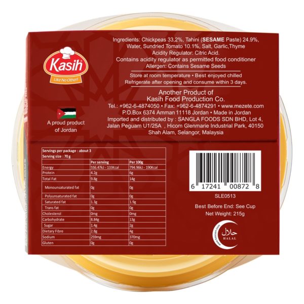 mezete Sun-dried Tomato Hummus back label nutrition information ingredients