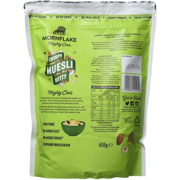Mornflake Crispy Muesli Cereal (Nutty) 650g healthy breakfast malaysia nutrition information