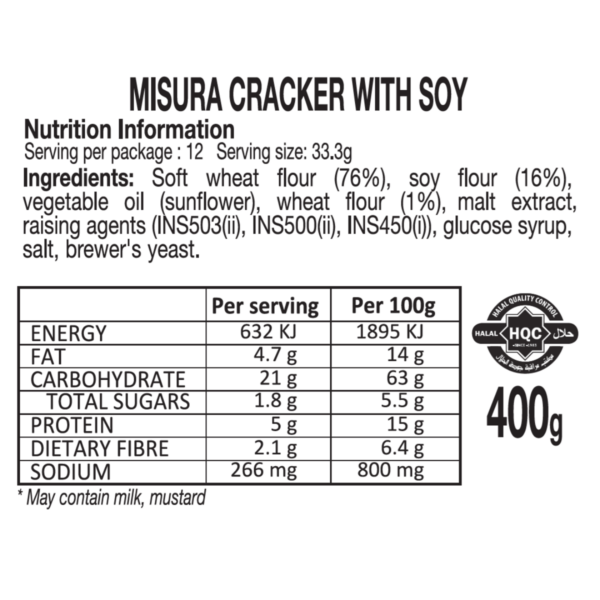 misura protein cracker with soy 400g nutrition information