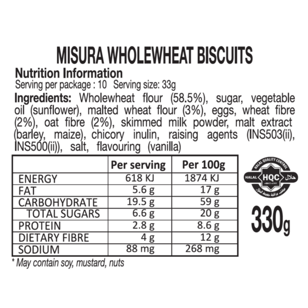 misura fibrextra whole wheat biscuits 330g nutrition information