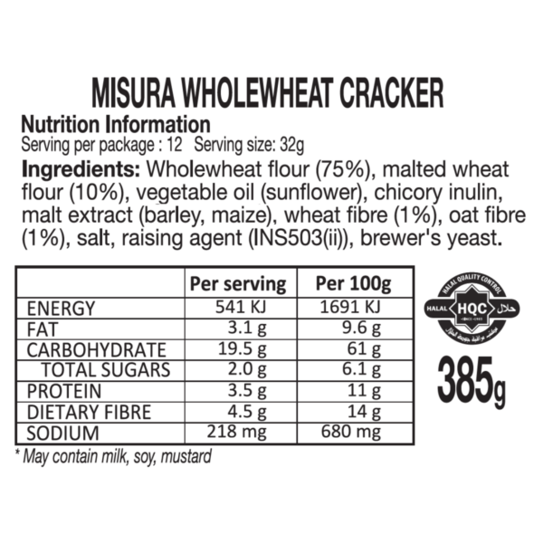 misura fibrextra whole wheat crackers 385g nutrition information