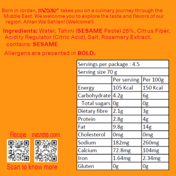 mezete Tahini Sauce Classic (315g) - Image 2