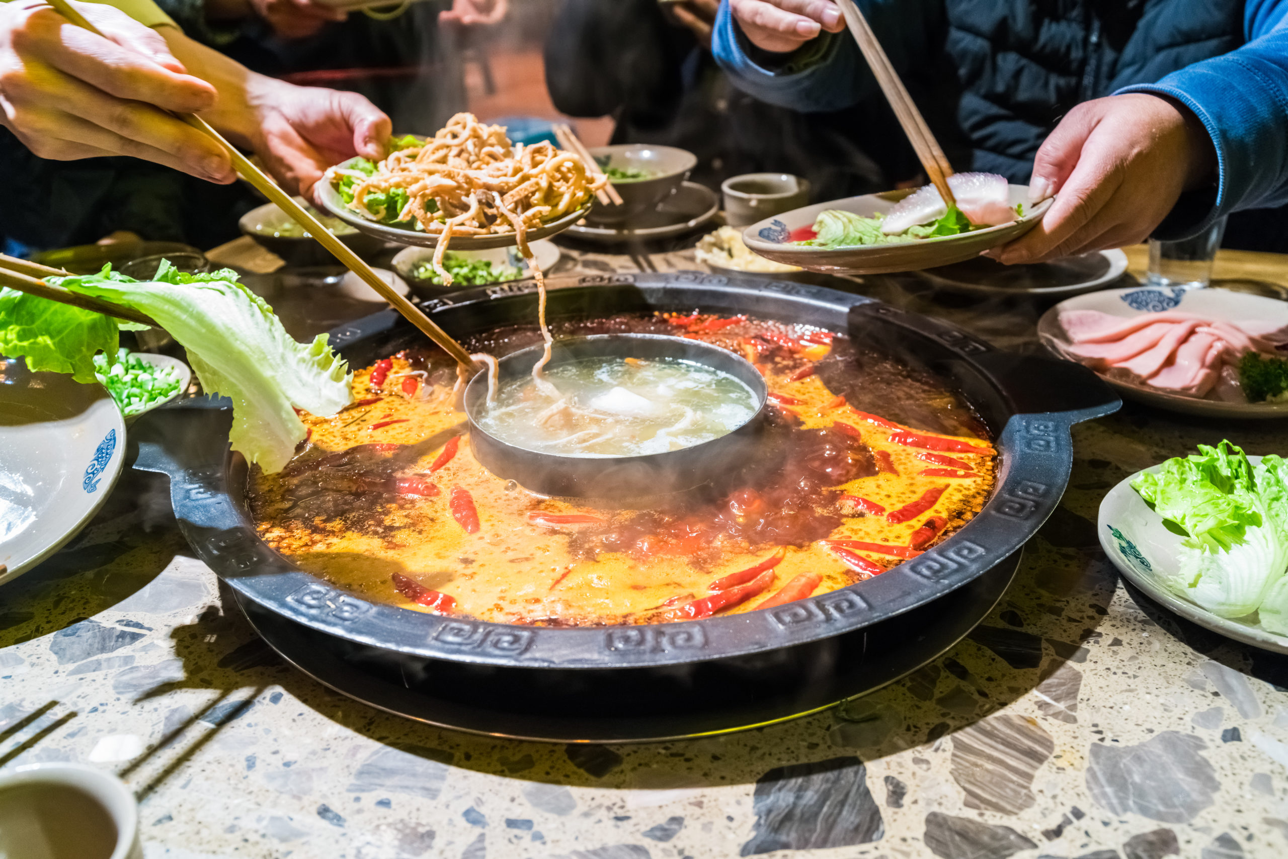 hot pot, together with family, social dinner gathering