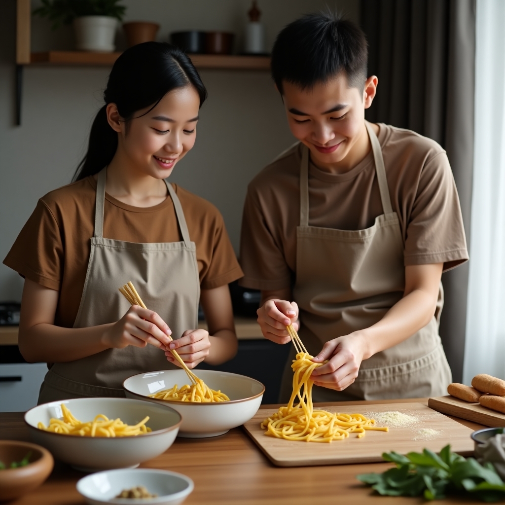 couple making pasta at home