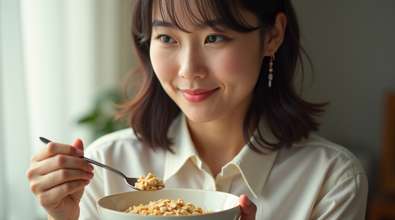 lady eating oats for breakfast