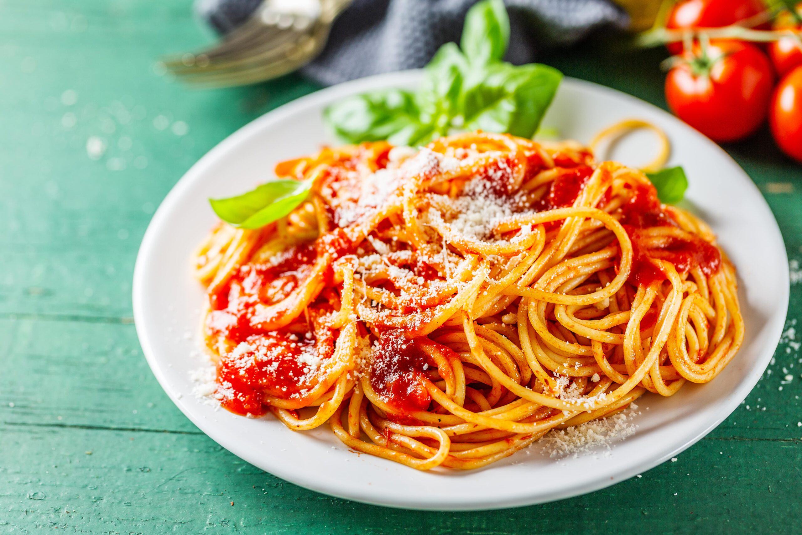 tasty italian pizza with tomato sauce and parmesan cheese